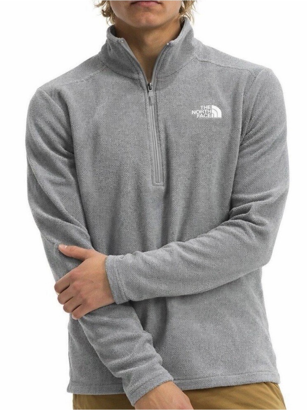 The North Face Men's Cap Rock 1/4 Zip Pullover Fleece Light Gray Size Medium